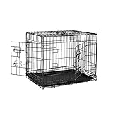 lionto Tiertransportbox für Hunde und Katzen, vielseitiger Transportkäfig mit hygienischer Kunststoffwanne, 61x44x51 cm, Hundebox aus Metall mit stabilen Sicherheitsverschlüssen & Trennwand, schwarz