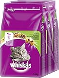 Whiskas 1+ Katzenfutter – Knabberstückchen mit Lamm – Hochwertiges Trockenfutter für ausgewachsene Katzen – Beutel (3 x 3,8kg)