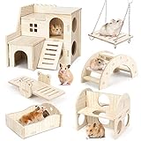 Hamster Spielzeug, 6 Stück Holz Hamsterhaus Spielzeug für Hamster aus Holz Hamster Kauspielzeug Spielzeug Hamster Versteck Haus Trainingspielzeug für Chinchilla, Meerschweinchen, Rennmaus, Kaninchen