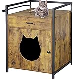 MSMASK Katzentoilette mit Schublade und Tür, Katzenhöhle Entlüftung, eräumiger Katzenschrank Katzenhaus Schlafhaus für große und kleine Katzen, stabile, Beistelltisch, Nachtschrank (Vintage)