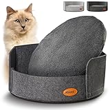 Katzenbett - Aus Nachhaltigem Filz - Mit Kissen Waschbar - Weich & Rund - rutschfest - Katzenkörbchen für Katzen und Kleine Hunde (Dunkelgrau)