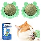 Aucenix Katzenminze Balls Spielzeug für Katze, Katzenminze Wandroller für Katzenlecken, Zahnreinigung Dentales essbares Kätzchenspielzeug, Natürliches drehbares Katzenspielzeug (2 Stück Grün)