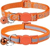 Taglory Reflektierend Katzenhalsband mit Sicherheitsverschluss und Glöckchen, 2-Stück Verstellbar Halsband Katze Kitten, 19-32cm Orange