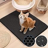 Lospitch Katzenklo Matte, Katzenstreu Matte 78 x 60cm Black Groß Katzenklo Unterleger Waben Design Katzenklo Vorleger wasserdichte Doppelte Schichte Entwurf Bienenwabe Einfach zu säubern