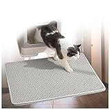 Katzenstreu Matte Katzenmatte,Waben Doppelschicht Design, Katzen Teppich Katzenklo Urin-und Wasserdichtes Material,Easy Clean Streukontrolle, Katzenstreumatten,Gray-M