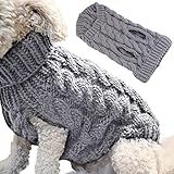 Petyoung Hundepullover Weste Warmer Mantel Haustier weiche Strickwolle Winter Pullover gestrickt Häkeln Mantel Kleidung für kleine mittlere Hunde (M, Grau)