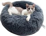 Queta Katzenbett Schöne Tierbett, Klein Hund Bett Haustierbett Plüsch Weich Runden Katze Schlafen Bett (50cm, Grau)